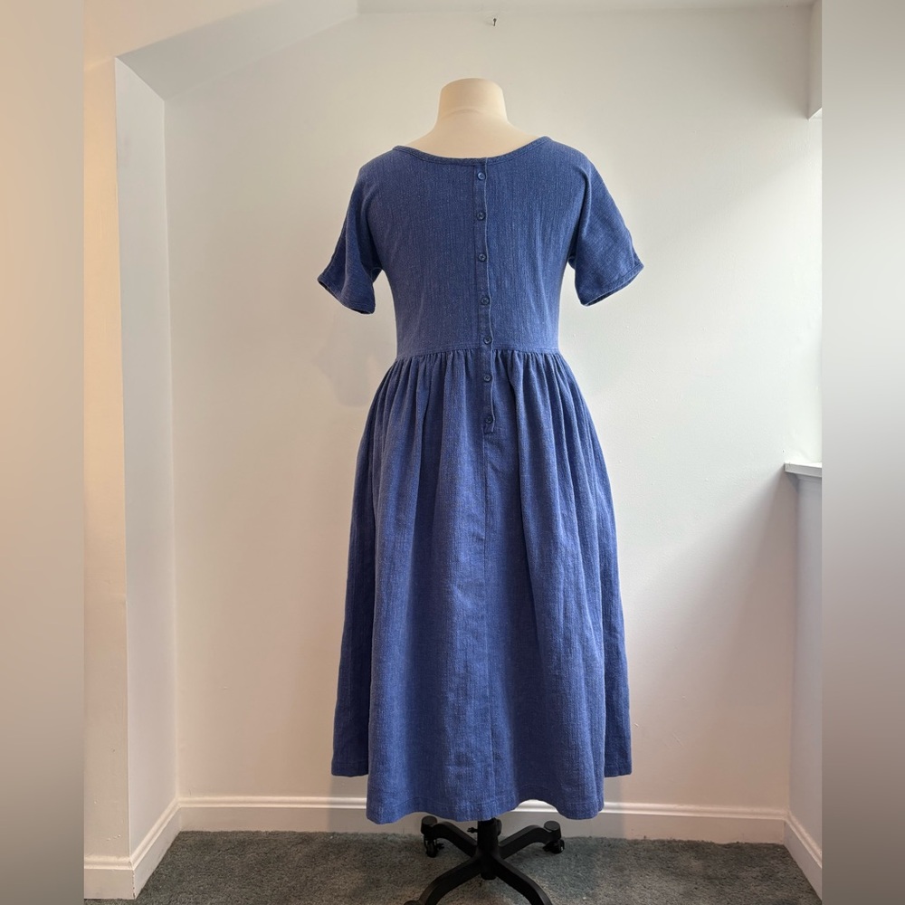 90s cotton button-back blue maxi dress - Picture 2 of 7